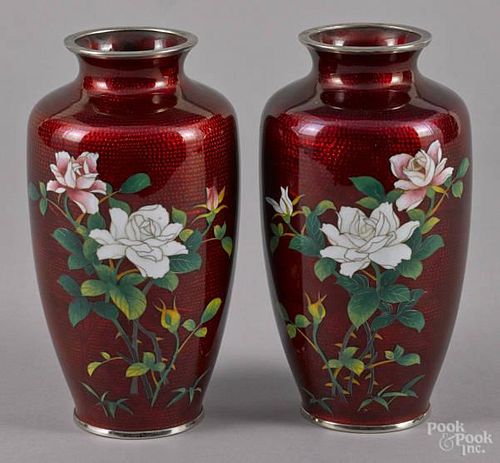 Pair of Japanese Sato cloisonn‚ vases, 7 1/4'' h