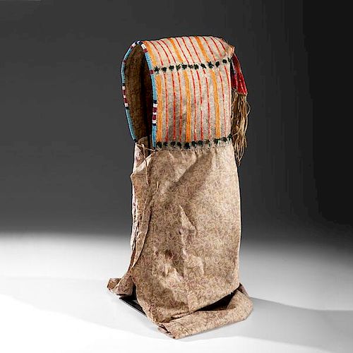 Sioux Beaded and Quilled Buffalo Hide Cradle from the Collection of Monroe Killy (1910-2010), Minnesota 
