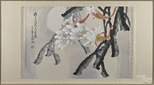 Japanese watercolor scroll, 28'' x 51''.