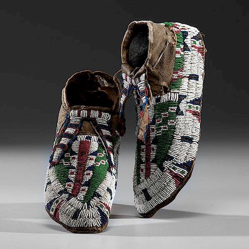 Sioux Beaded Buffalo Hide Moccasins from a Minnesota Collection 