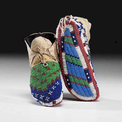 Sioux Fully Beaded Buffalo Hide Moccasins from a Minnesota Collection 