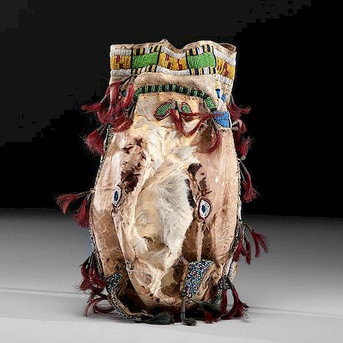 Sioux Beaded Twin Calf Head Bag from the Collection of William H. Jensen, Minnesota 