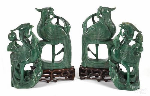 Two pairs of Chinese carved jade phoenix, 8'' h.
