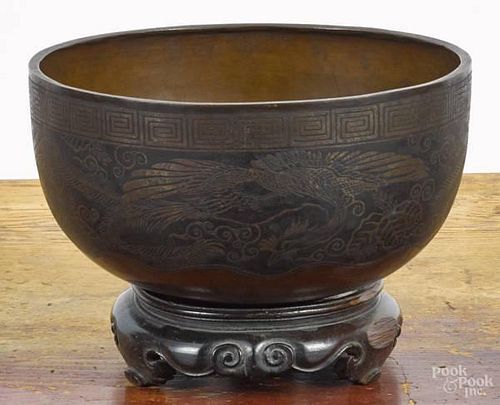 Chinese copper bowl, 19th c., with engraved pho