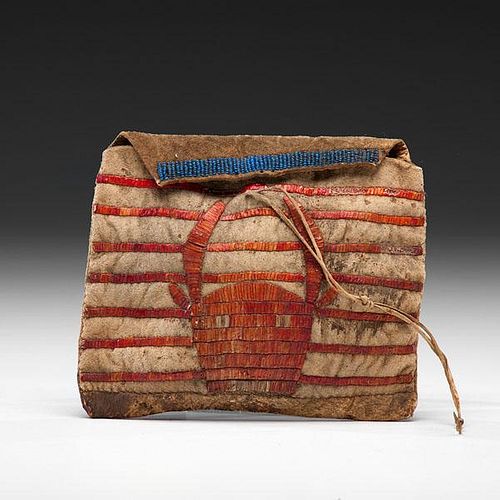 Plains Beaded and Quilled Buffalo Hide Society Bag 