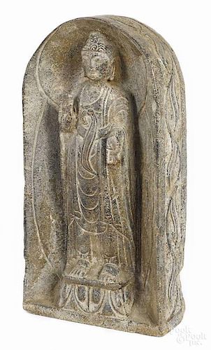 Chinese carved stone Buddha, 18'' h., 9'' w.