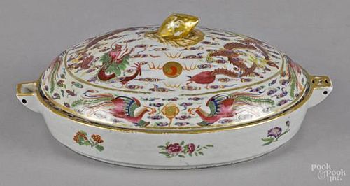 Chinese export porcelain warming dish and cover,