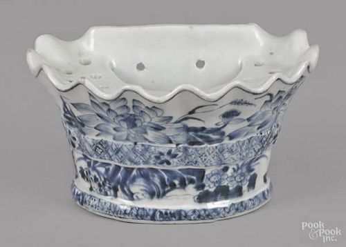 Chinese blue and white porcelain crocus pot, ear