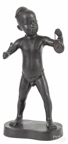 Chinese bronze figure of a boy with a gong, 15