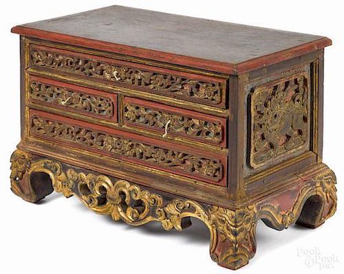 Chinese carved and painted valuables chest, 12