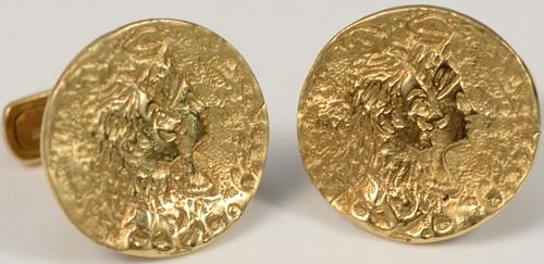 Pair of 18 Karat Gold Cufflinks 
in form of ancient coins
diameter 21.5 millimeters
17.3 grams