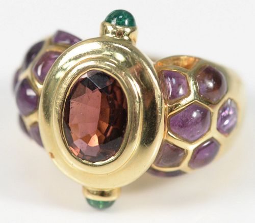 Winc 18 Karat Gold Ring
set with various stones
size 7
16.6 grams