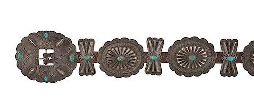 Navajo Silver and Turquoise Concha Belt from a Minnesota Collection 
