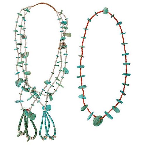 Pueblo Turquoise Tab Necklaces from the Glen-Isle Resort, Bailey, Colorado 