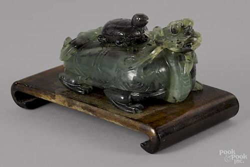 Chinese carved translucent green jade foo lion i