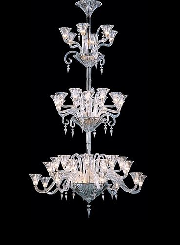 Baccarat Crystal Mille Nuits Forty-two Light Chandelier designed by Mathias, bevel cut crystal having decorative scrolls with hexagon and prisms, and 