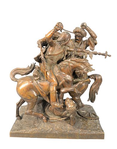 Jean-Francois Theodore Gechter (1796 - 1844)
"Aboukir"
bronze figural group
having two mounted soldiers depicting an Egyptian battle
inscribed on the 