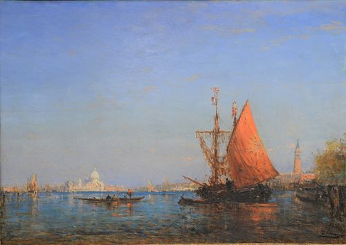 Felix Francois Georges Philibert Ziem (1821 - 1911)Venice boats on the Canal With Saint Mark's Basilica oil on board, signed lower right Ziem cradled 