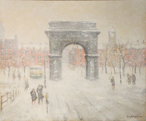 Guy Wiggins (American, 1883 - 1962)
Washington Square
oil on canvas
signed lower right
24" x 30"
Provenance: Matthes-Theriault Collection, Woodbridge,