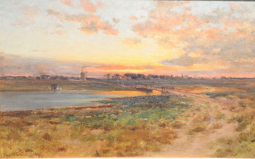George Henry Smille (1840 - 1921)
sunset landscape
oil on canvas
signed George H. Smillie, 1891
15 1/4" x 24 1/4"