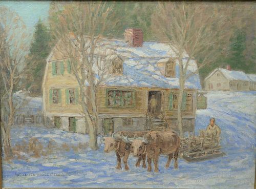 Winfield Scott Clime (American, 1881 - 1958)
"Country Store" landscape
oil on canvas board
signed lower left Winfield Scott Clime, Hartford Salmagundi