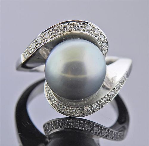 18K Gold Diamond Tahitian South Sea Pearl Ring