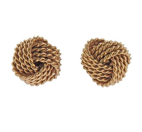 Tiffany &amp; Co 14k Gold Woven Knot Stud Earrings