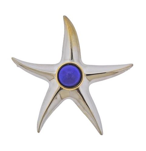 Tiffany &amp; Co Silver 18k Gold Lapis Starfish Brooch Pin