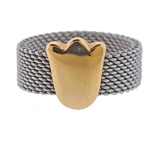 Tous Mesh 18k Gold Stainless Steel Tulip Band Ring