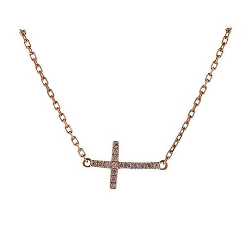 14K Gold Diamond Cross Pendant Necklace
