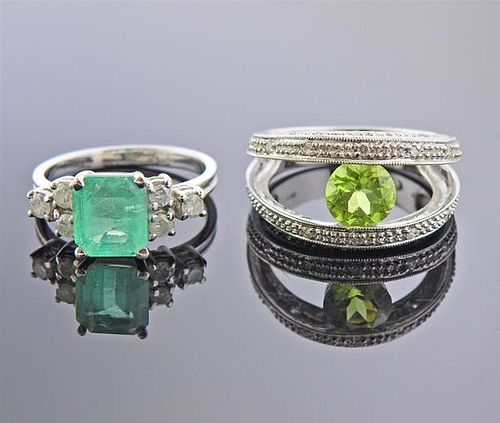 14K Gold Diamond Emerald Gemstone Ring Lot of 2