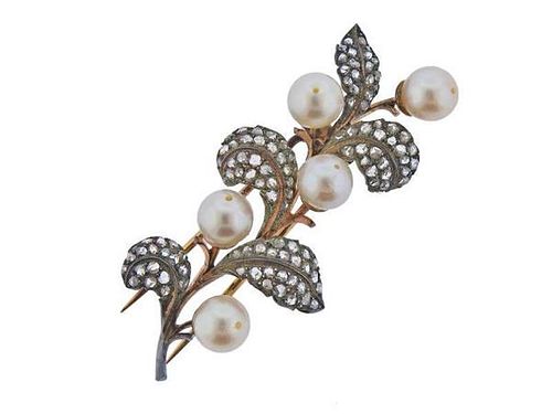 Mario Buccellati 18k Gold Silver Diamond Pearl Brooch