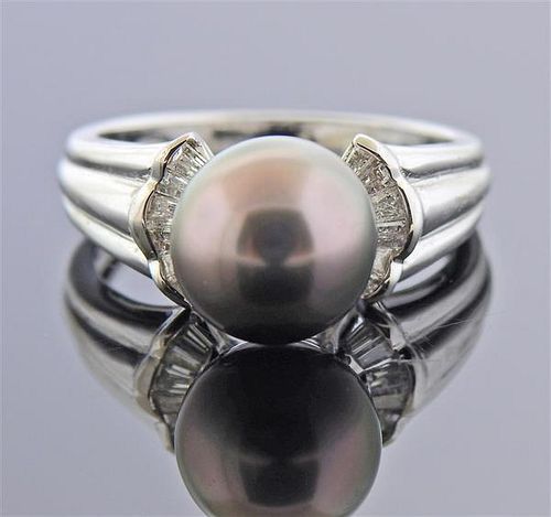 18K Gold Diamond Tahitian Pearl Ring