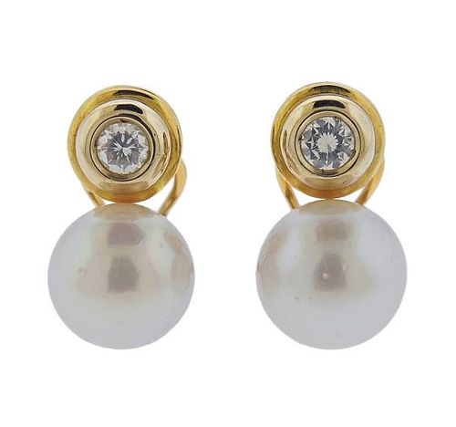 18k Gold South Sea Pearl Diamond Earrings 