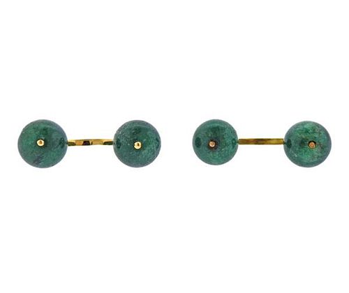 L. Camino 18k Gold Green Gemstone Cufflinks 