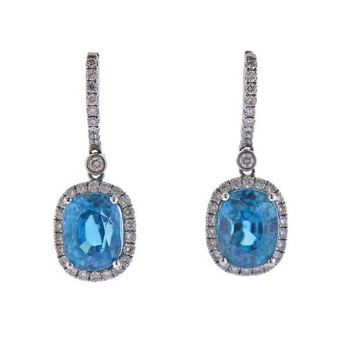 AGL Blue Zircon 18k Gold Diamond Earrings 