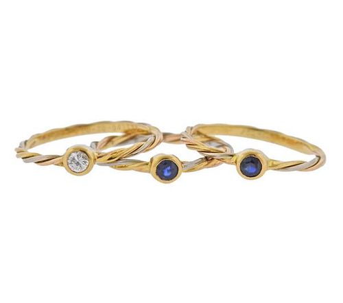 Cartier 18k Gold Sapphire Diamond Stackable Ring Set of 3