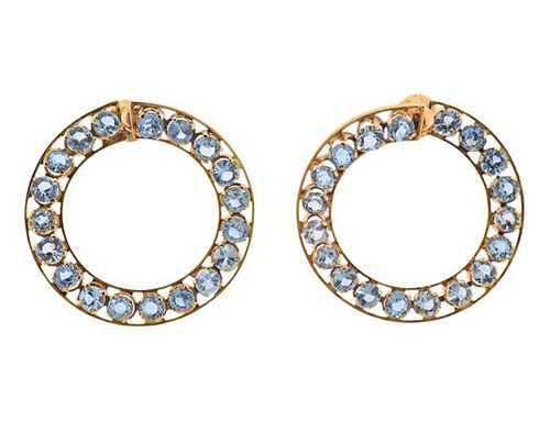 Continental 18k Gold Aquamarine Circle Earrings 