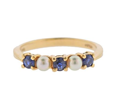 Tiffany &amp; Co 14k Gold Pearl Sapphire Ring 