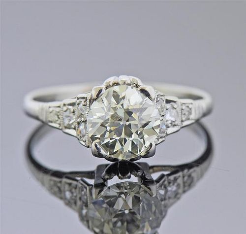 Art Deco Platinum 1.78ct Old European Diamond Engagement Ring 