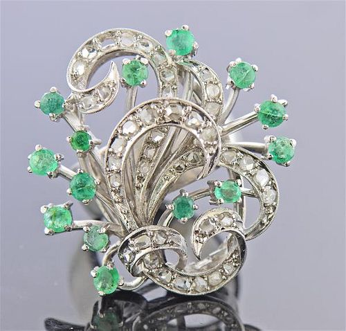 1960s 18K Gold Diamond Emerald Cocktail Ring