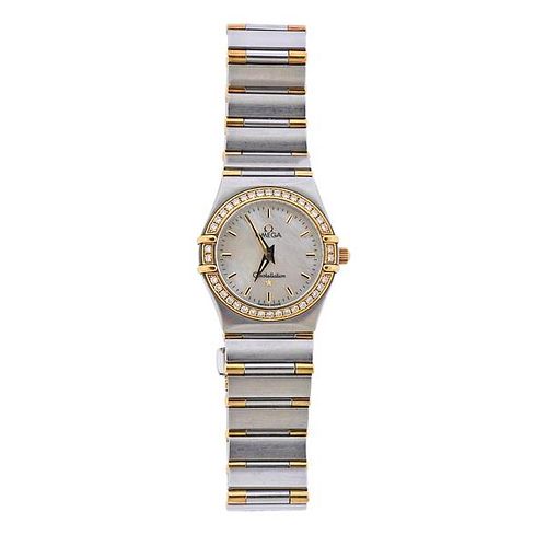 Omega Constellation 18k Gold Steel Diamond MOP Watch 13777000