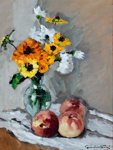 Luigi Colantuoni - Still life with peaches and flowers, 1977