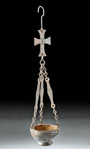 Byzantine Bronze Hanging Censer w/ Cross