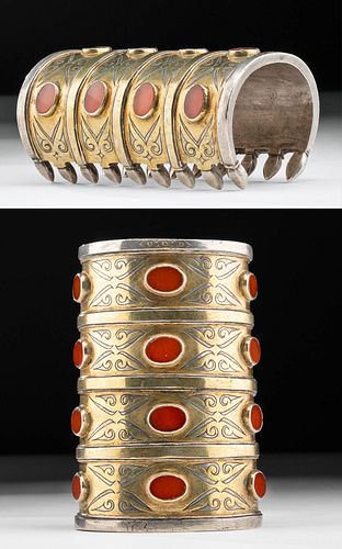 19th C. Turkoman Gilt Silver Bracelet w/ Glass Inlays