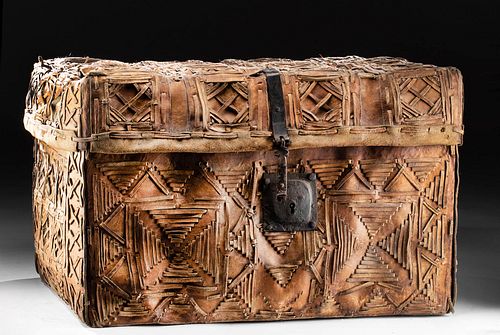 18th C. Mexican Colonial Leather Petaca Traveling Trunk