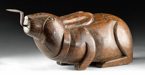 Antique Thai Wood & Iron Coconut Grater - Rabbit Form