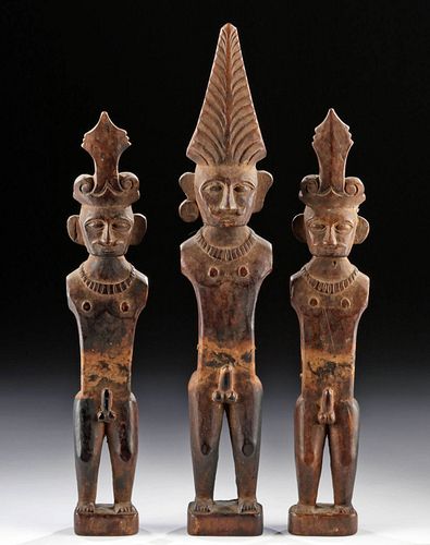 Early 20th C. Nias Islands Wood Adu Zatua Figures