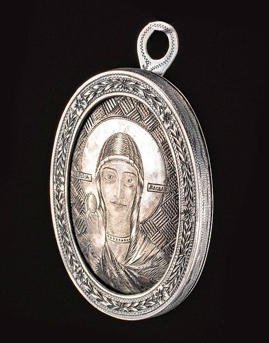 1824 Russian Silver Icon Pendant, Mary Magdalene 67.4 g