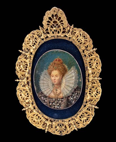 16th C. British Portrait of Royal w/ 10K+ Gold Frame